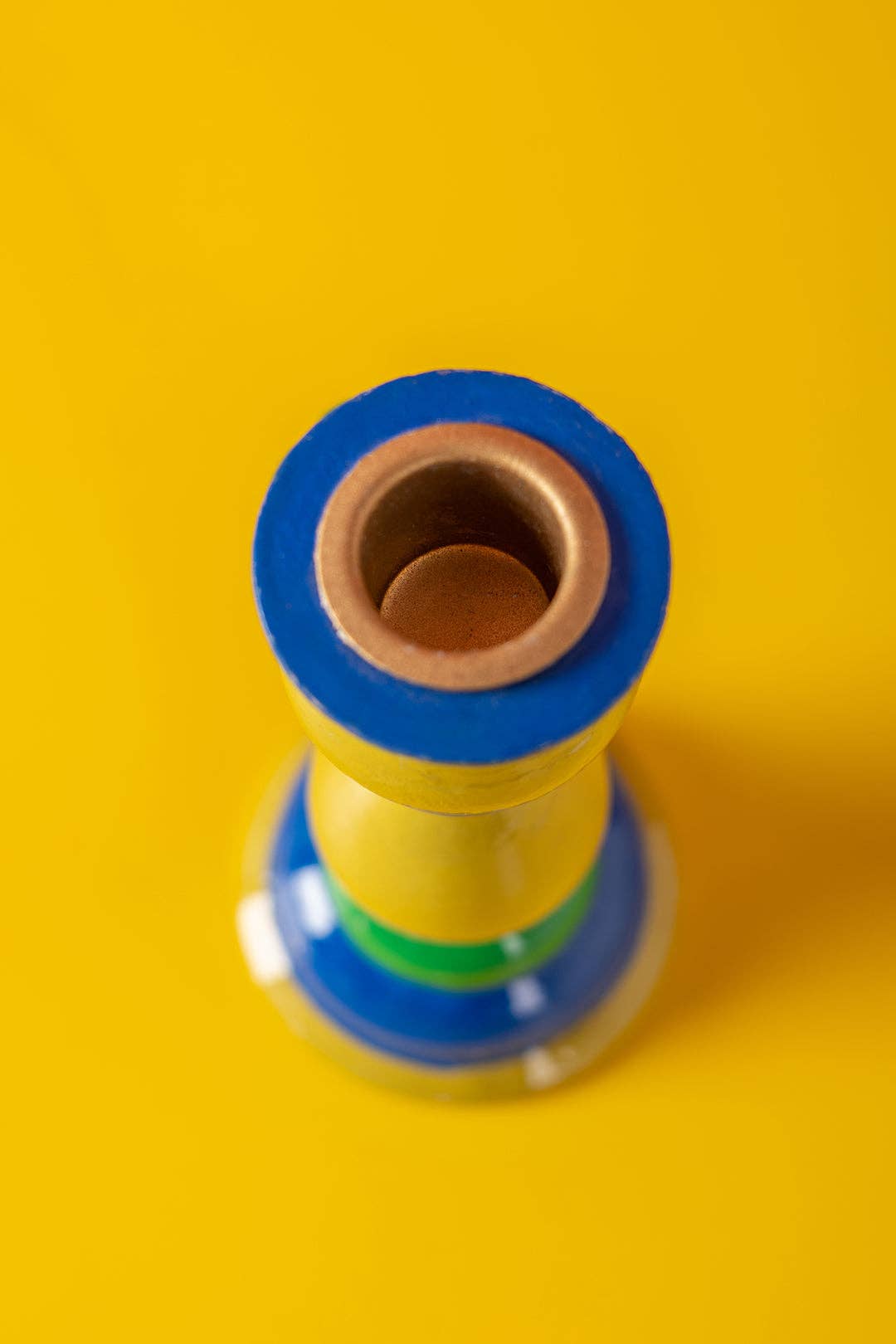 Olive & Blue Hand Painted Wooden Candle Holder