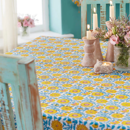 Sunflower Block Print Tablecloth