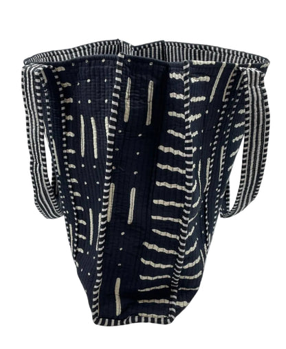 Black & White Striped Quilted Cotton Tote Bag