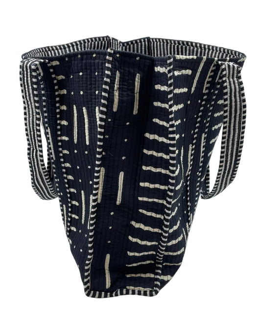 Black & White Striped Quilted Cotton Tote Bag