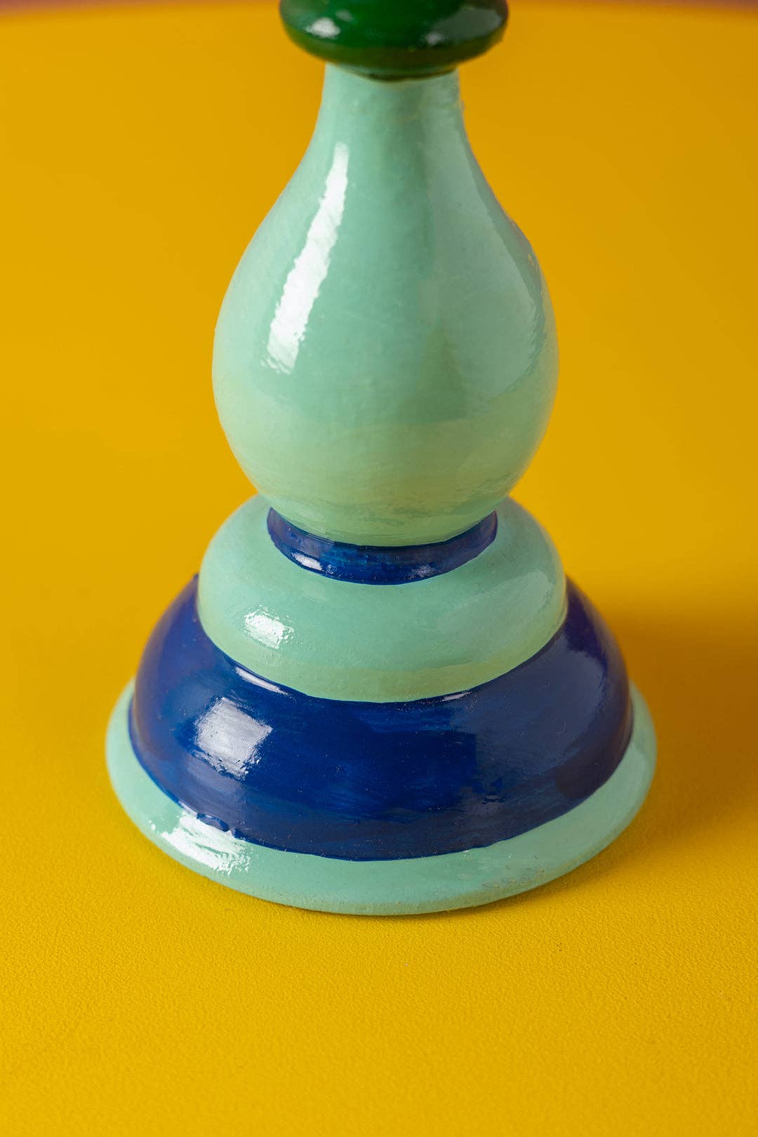 Blue & Green Hand Painted Wooden Candle Holder