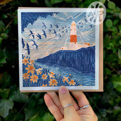 ‘Seabird Migration Over Portland Bill’  Dorset Linocut Art Card