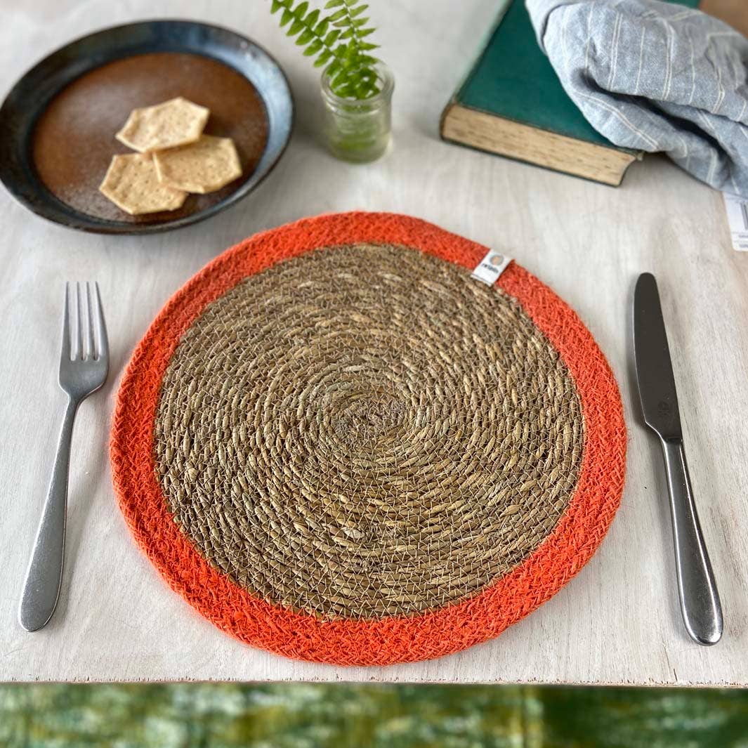 ReSpiin Set of 6 Seagrass & Jute Tablemats - Brights | Sustainable