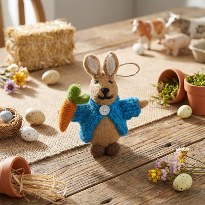 Handcrafted Felt Rabbit in Knitted Cardigan Decoration
