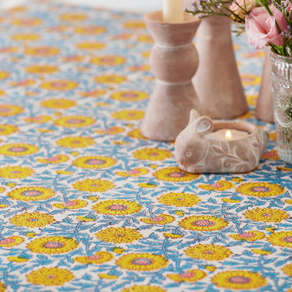 Sunflower Block Print Tablecloth