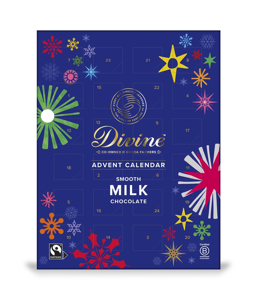 Divine Chocolate Fairtrade Smooth Milk Chocolate Advent Calendar 2025