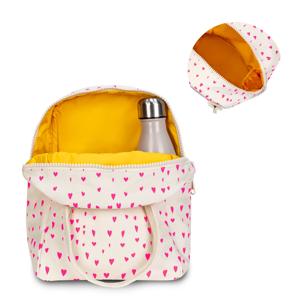Fluf Organic Cotton Zipper Lunch Bag Tiny Hearts