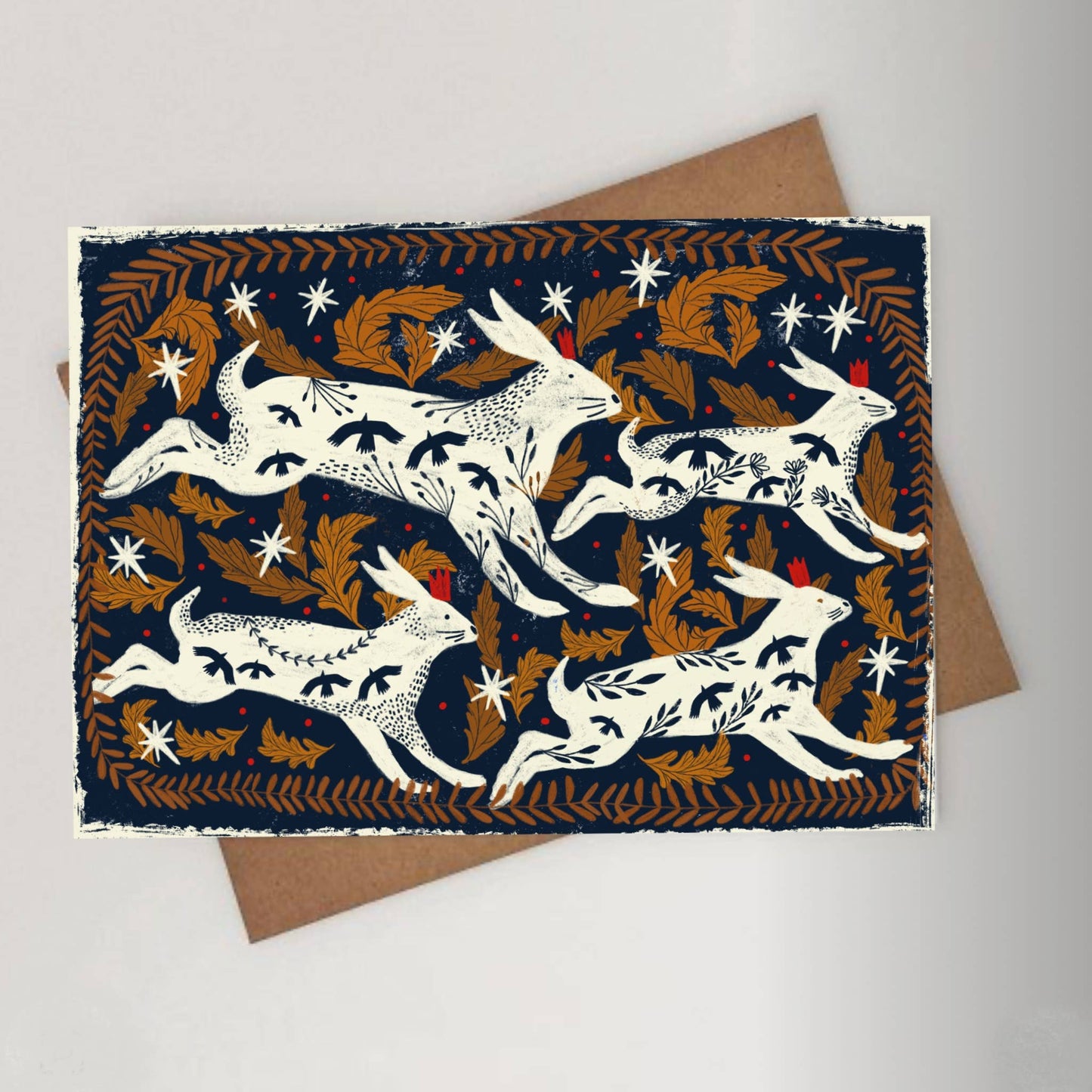 Running Hares Greeting Card | Artist Blank Greeting Card by Carole Hillman. Made and printed in the UK. 100% plastic free.