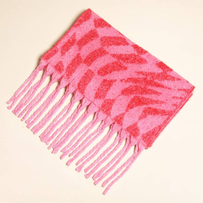Wavy Checkerboard Scarf - Pink & Red