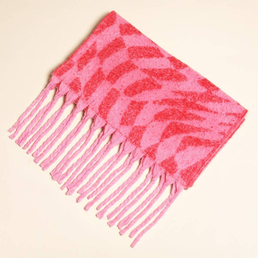 Wavy Checkerboard Scarf - Pink & Red