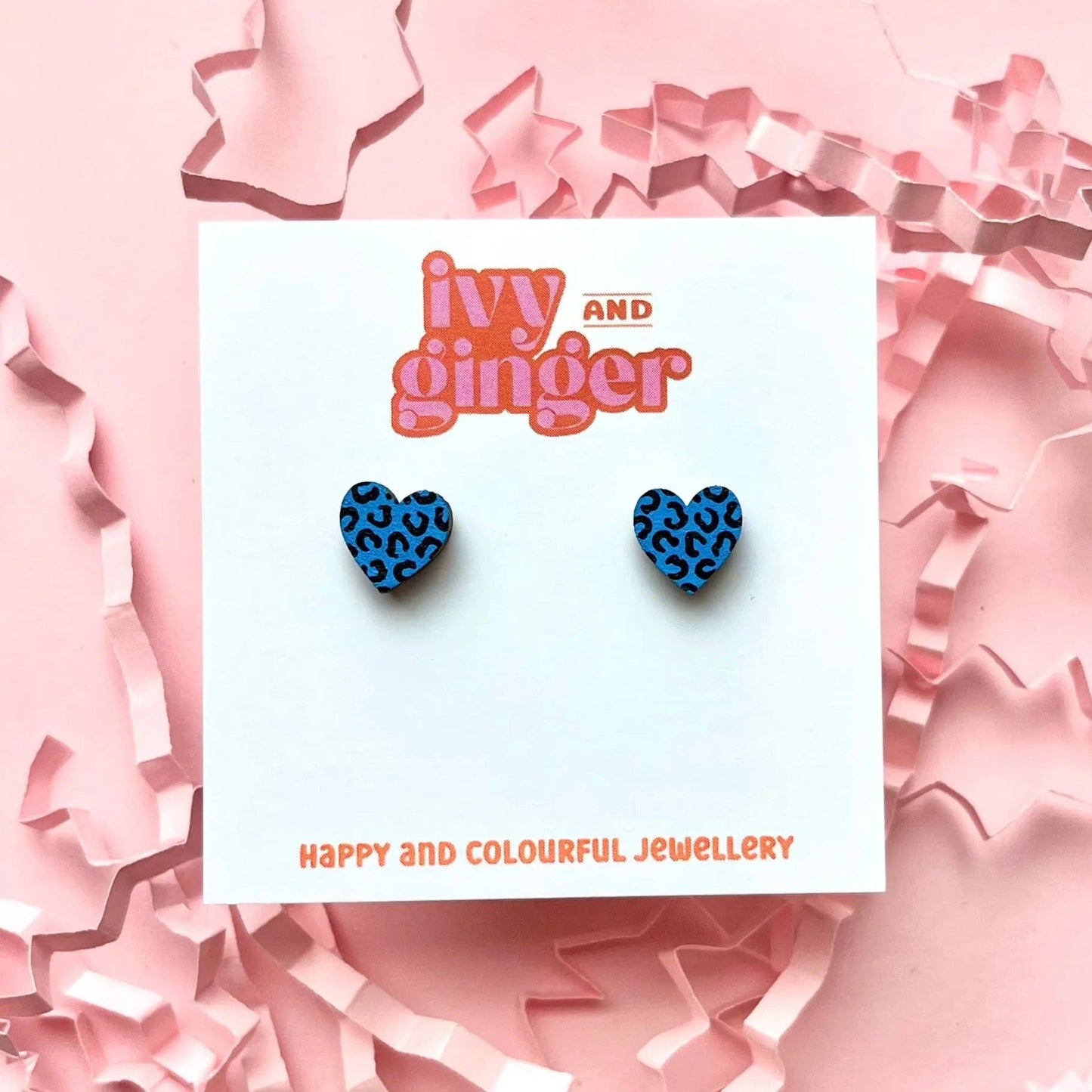 Mini Blue and Black Leopard Print Heart Stud Earrings