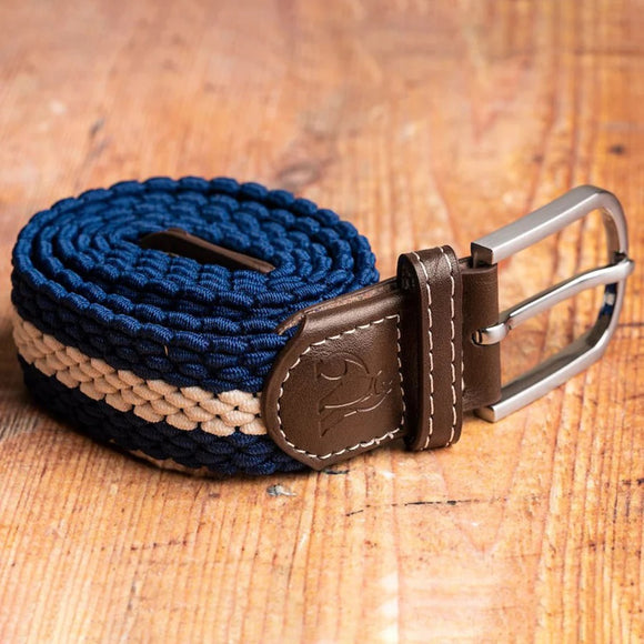 Recycled Woven Belt - Navy White Stripe