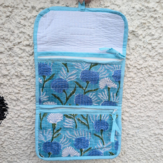Aqua Floral Trifold Toiletry & Wash Kit Bag