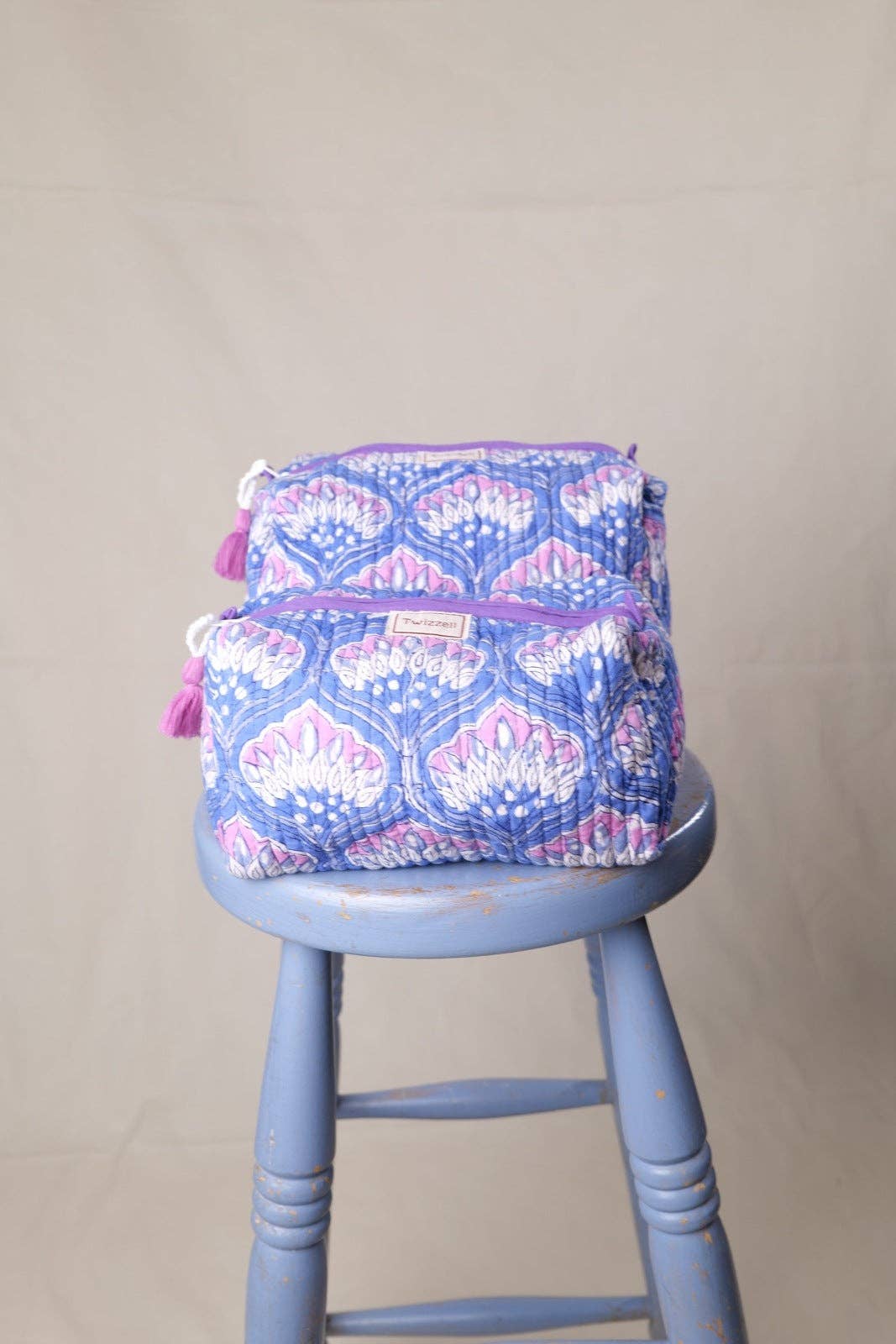 Quilted Wash Bag - Purple Peacock Tile