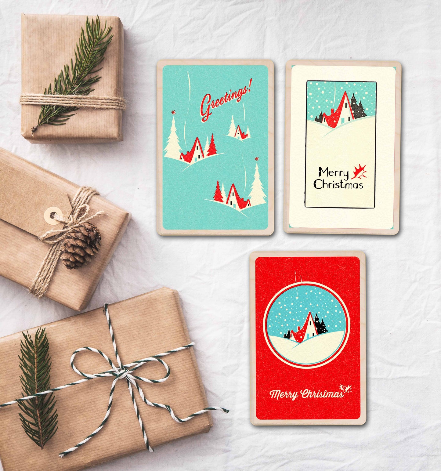 Merry Christmas Cottage Wooden Postcard |Stocking Filler