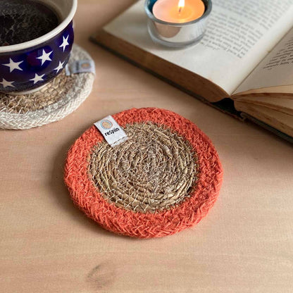 Respiin Set of 6 Seagrass & Jute Coasters - Brights