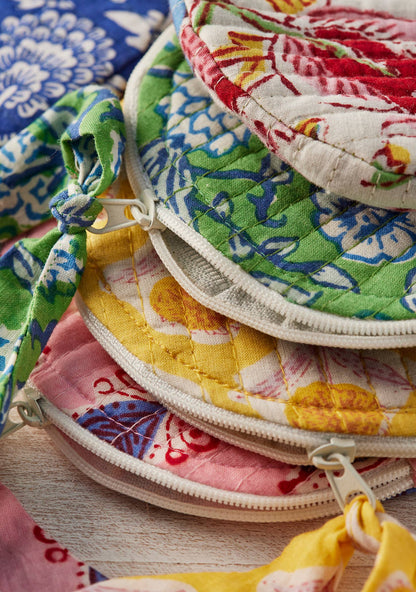 Block Print Round Coin Purse