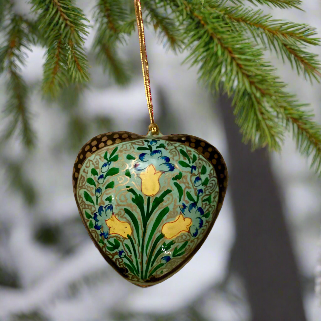 Indian Green Floral Hanging Heart Ornament