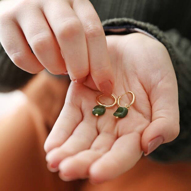 Jade Hoop Huggie Earrings