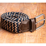 Recycled Woven Belt - Beige Blue Zig Zag