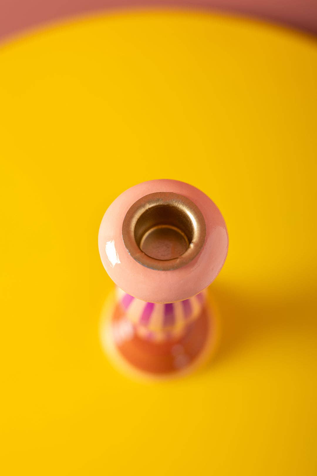 Pink Stripe Hand Painted Wooden Candle Holder