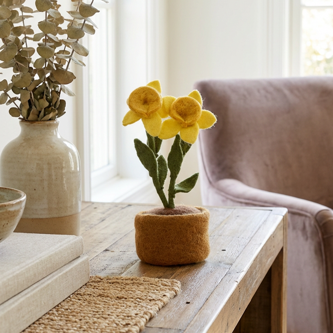 Handcrafted Daffodils in Felt Planter
