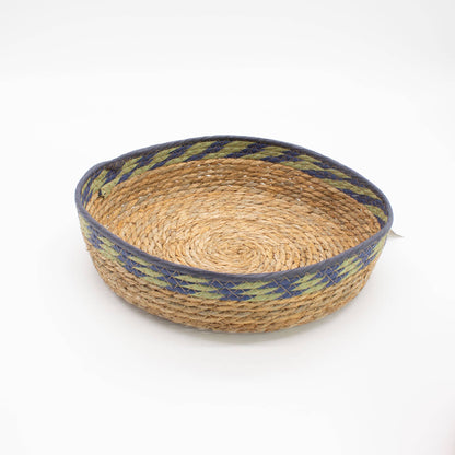 Natural Green & Blue Seagrass Tray Basket Nesting Set