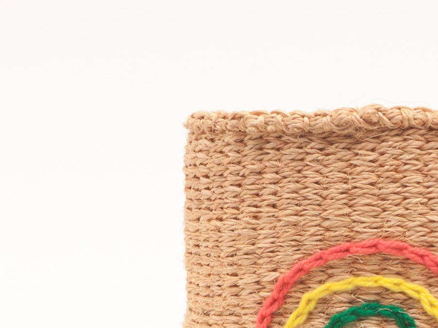 Multicolour Embroidered Rainbow Woven Storage Basket