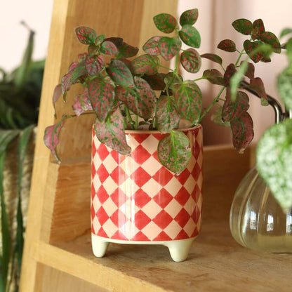 Pink and Red Checkerboard Mini Plant Pot