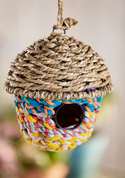Acorn Shaped Grass & Recycled Sari Birdhouse