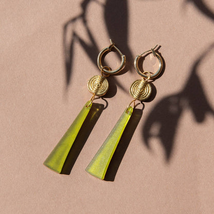 Moss Green Eiffel Drop Hoop Earrings