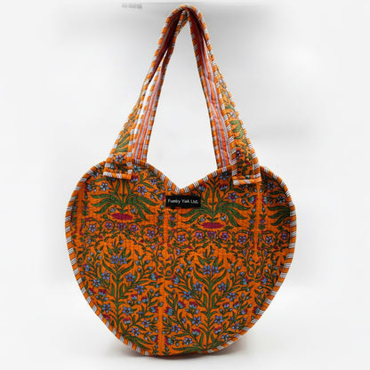 Coral Kantha Boho Heart Bag 