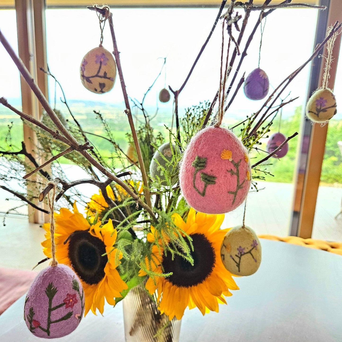 Spring Bouquet Felt Easter Egg Decorations Set of 5