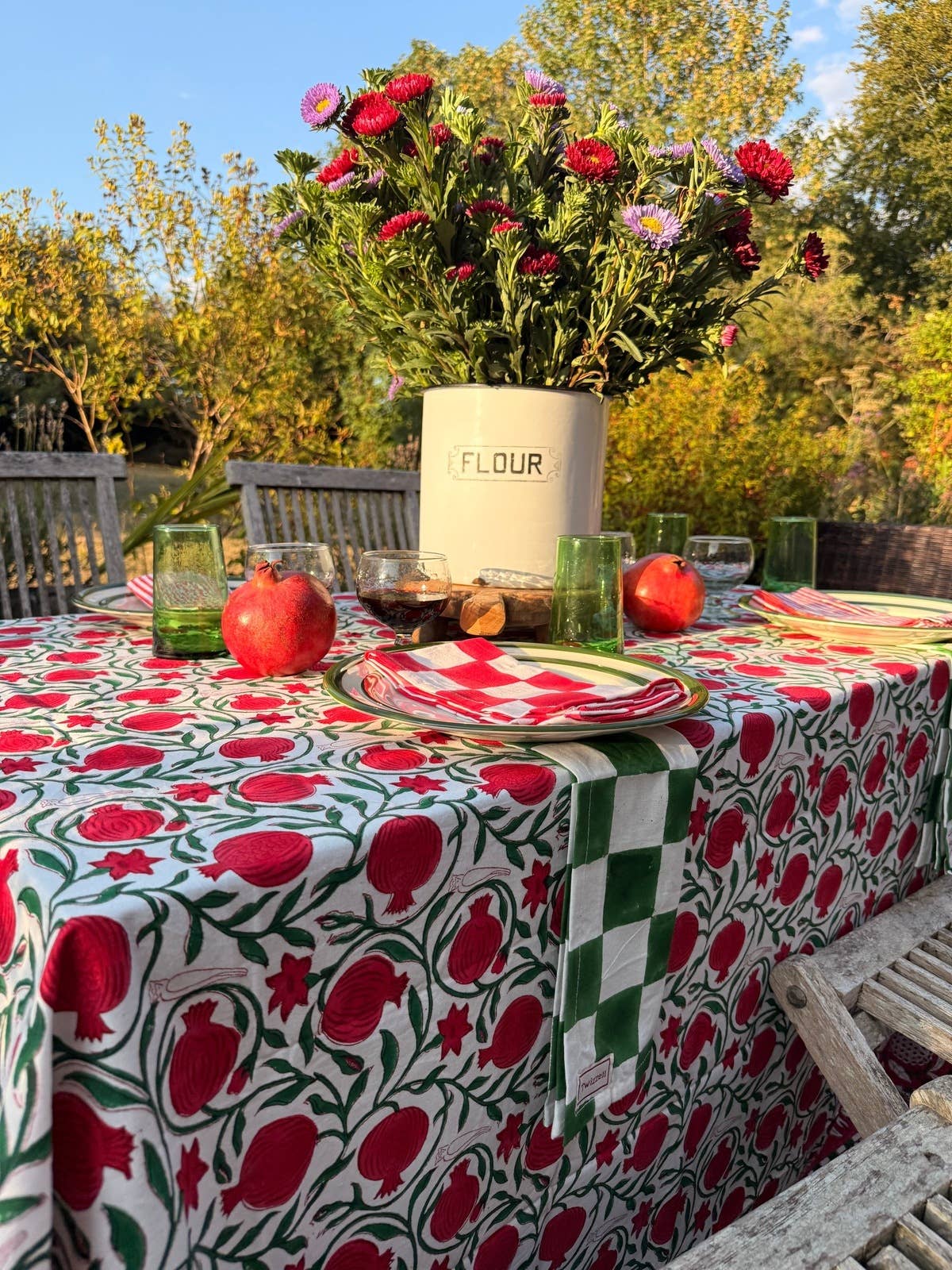 Pomegranate Indian Blockprint Tablecloth