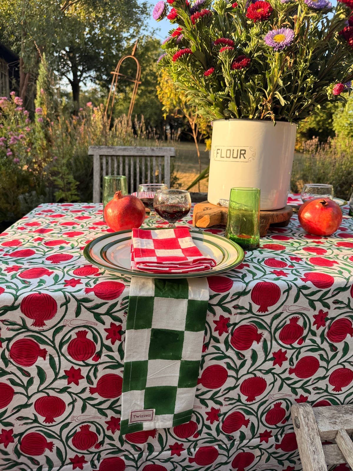 Pomegranate Indian Blockprint Tablecloth