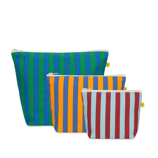Fluf Organic Cotton Zip Set of 3 Pouches Awning Stripe