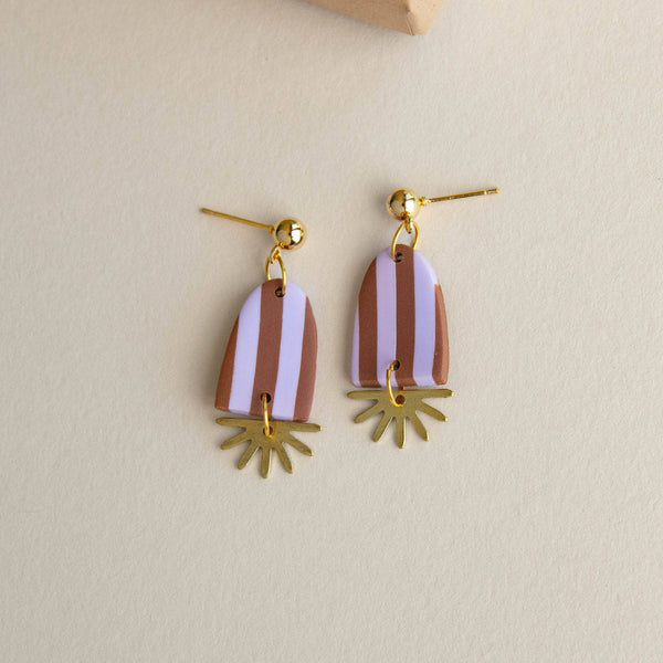 Sunny Stripe Drop Earrings - Chocolate Lilac