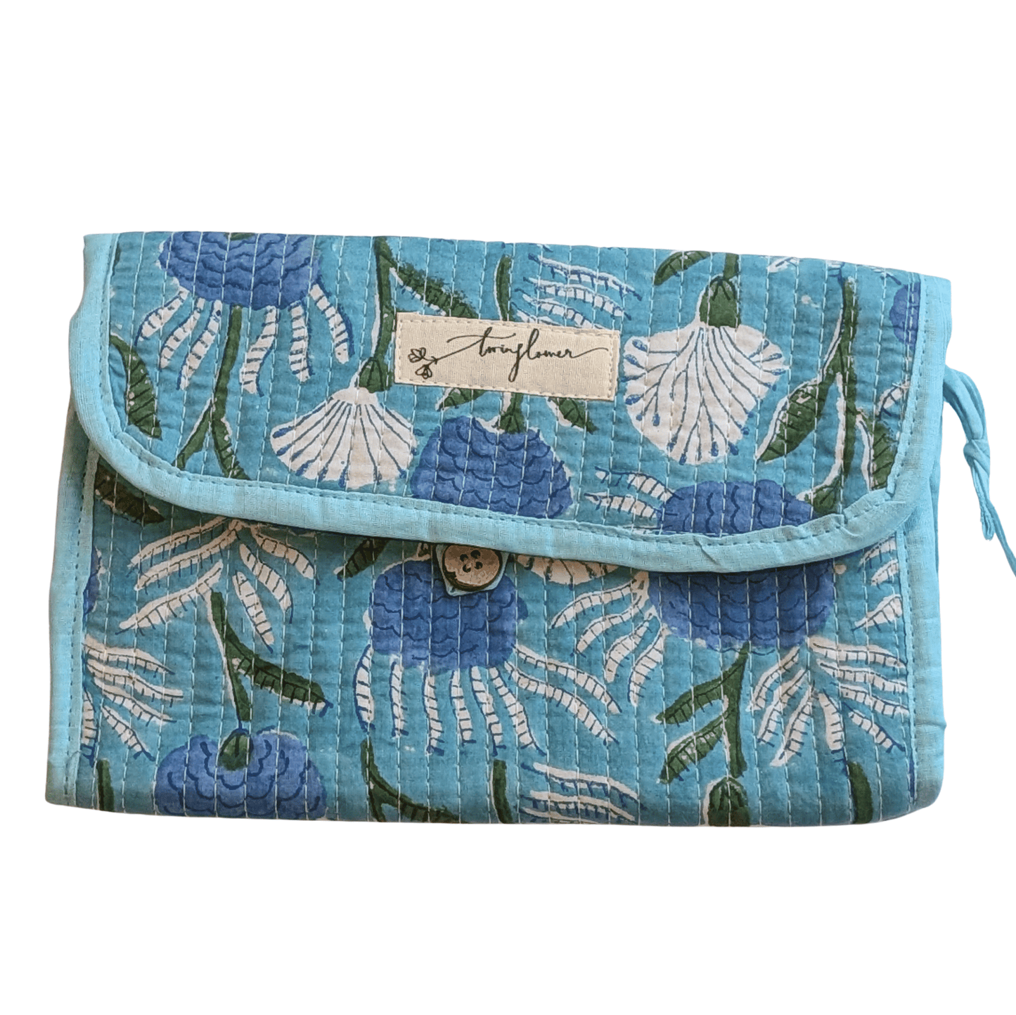 Aqua Floral Trifold Toiletry & Wash Kit Bag