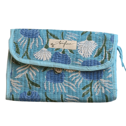 Aqua Floral Trifold Toiletry & Wash Kit Bag