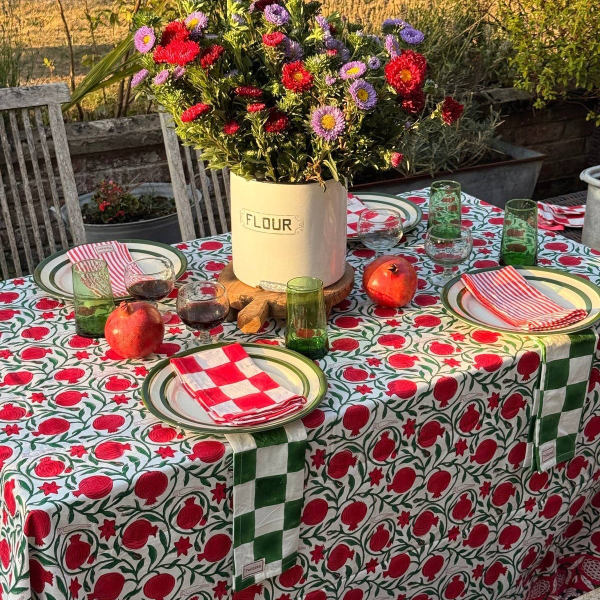 Pomegranate Indian Blockprint Tablecloth