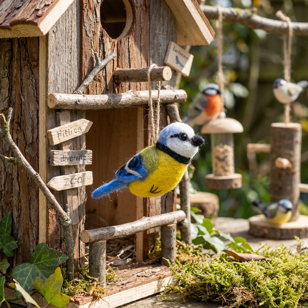 Bella Blue Tit Felt Hanging Bird Decoration