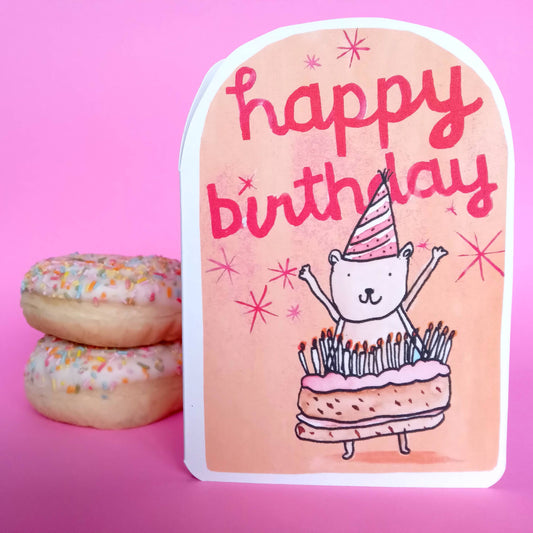 Happy Birthday Cake Bear Card