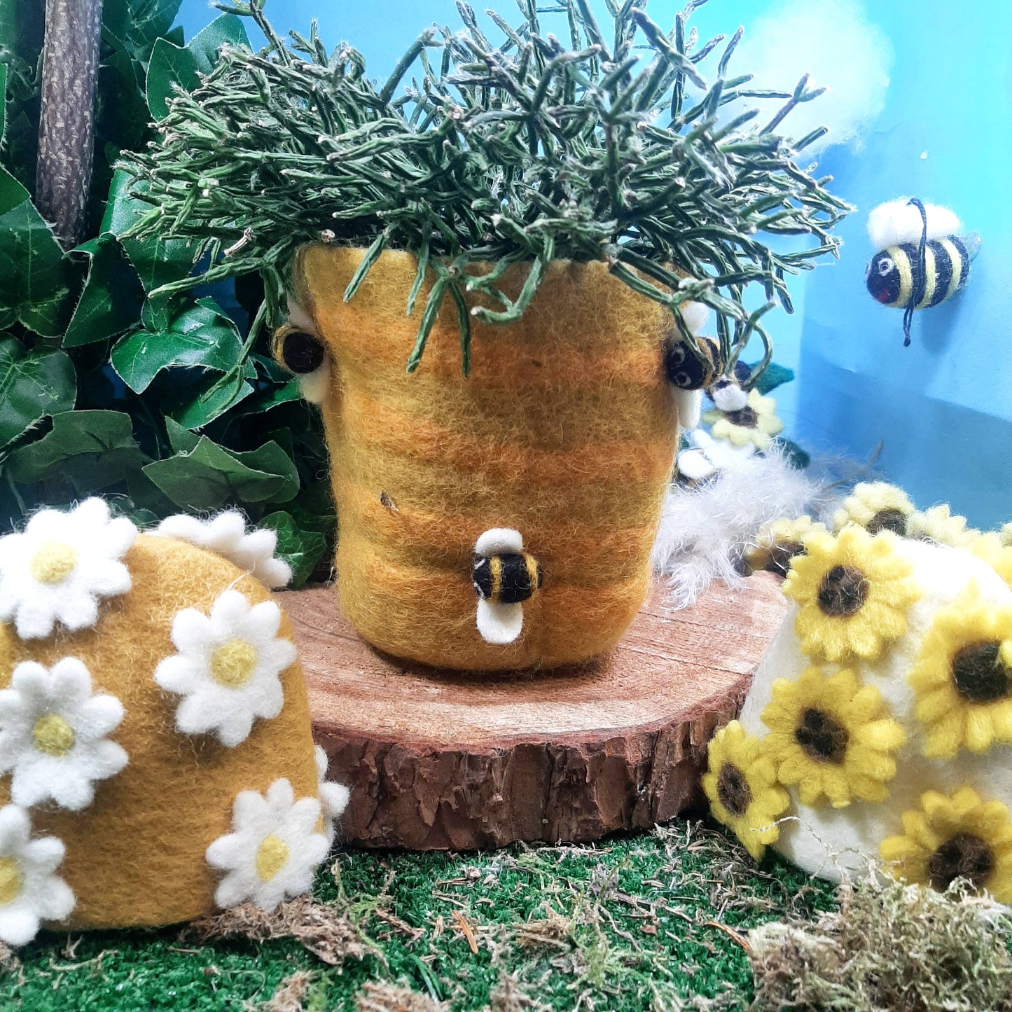 Handmade Felt Honey Bee Plant Pot