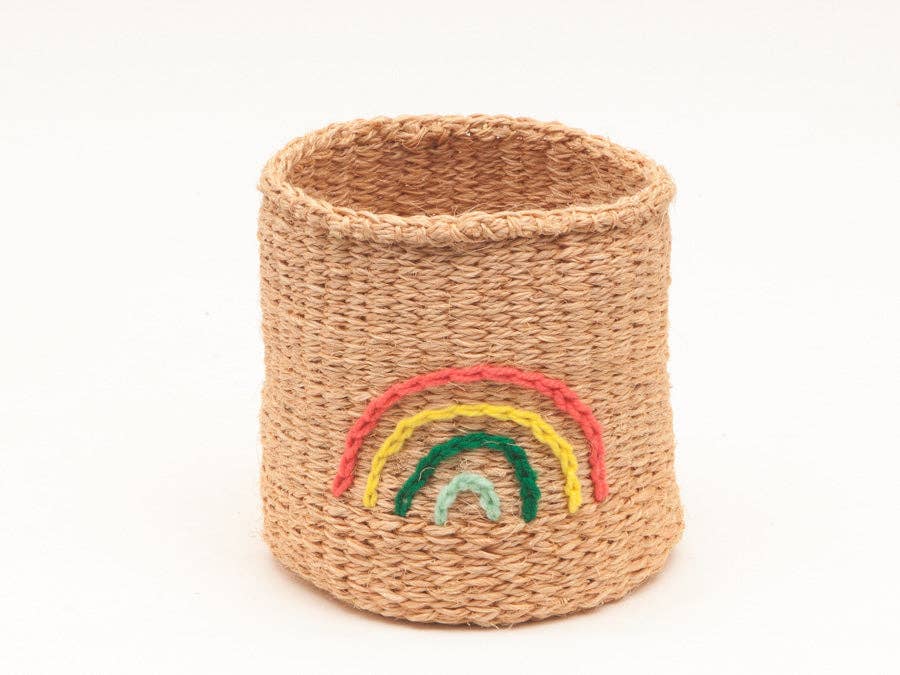Multicolour Embroidered Rainbow Woven Storage Basket