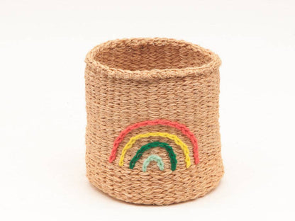 Multicolour Embroidered Rainbow Woven Storage Basket