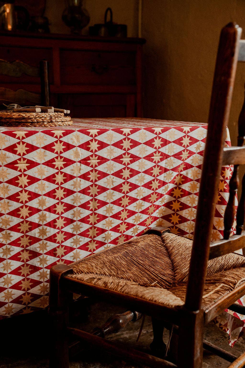 Merlot Seville Star Blockprint Tablecloth