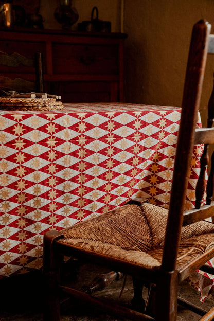 Merlot Seville Star Blockprint Tablecloth