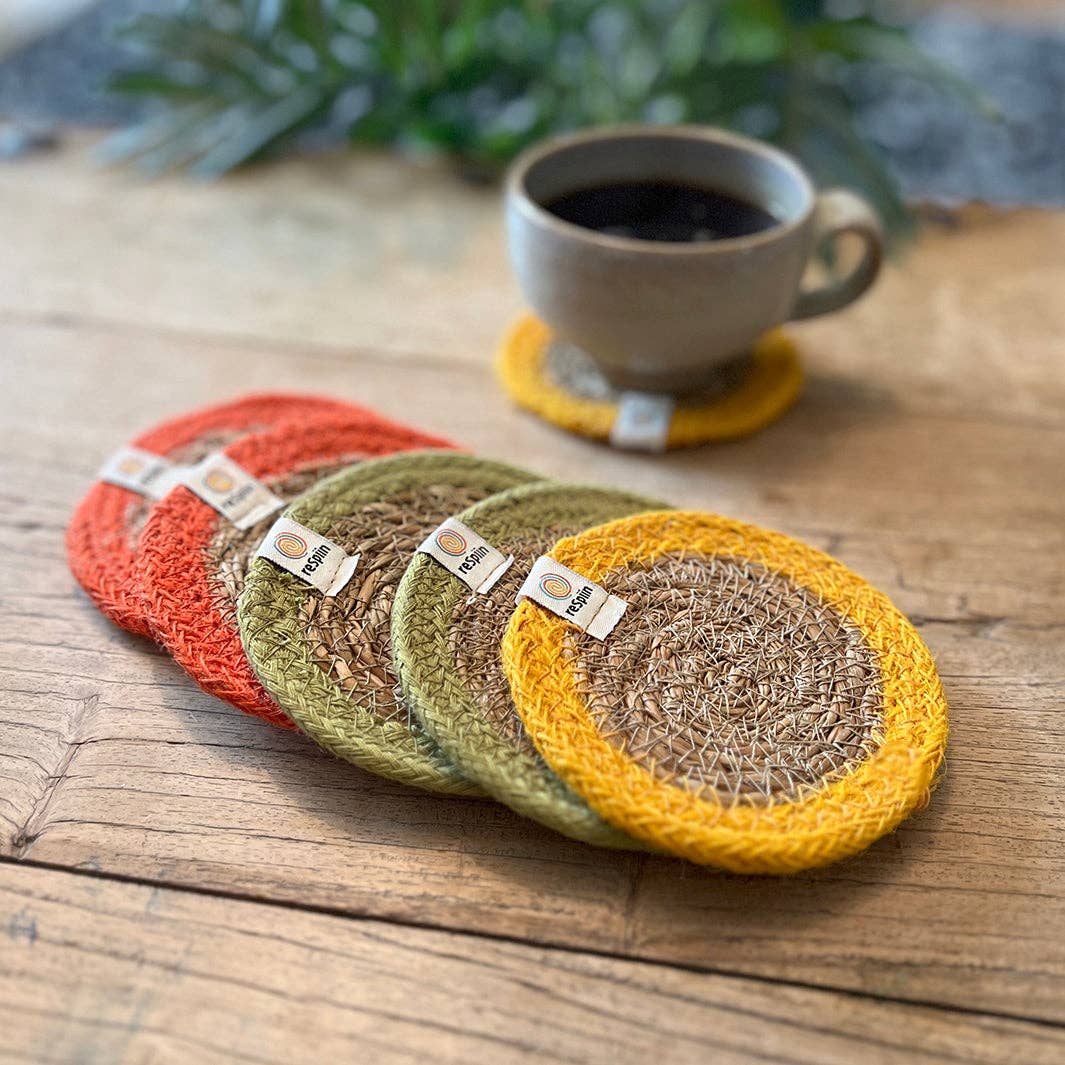 Respiin Set of 6 Seagrass & Jute Coasters - Brights