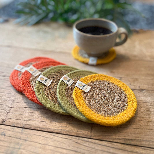 Respiin Set of 6 Seagrass & Jute Coasters - Brights