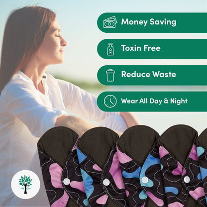 Reusable Sanitary Pads 6Pk - 3 Sizes Available